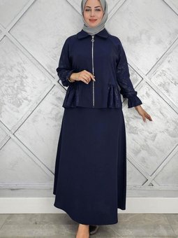 Lacivert Büzgü Detaylı İkili Takım