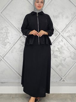 Siyah Büzgü Detaylı İkili Takım