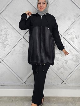 Siyah Desen Kombinli İkili Takım