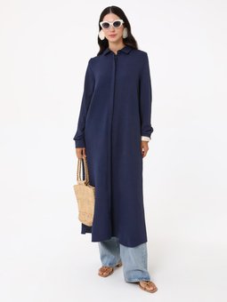 Aerobin Boydan Düğmeli Uzun Lacivert Tunik