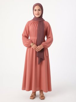 Bağlama Detaylı Şifon Gül Kurusu Elbise