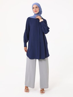 Gizli Düğmeli Balon Kol Aerobin Lacivert Tunik