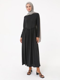 Korse Detaylı Büzgülü Sandy Siyah Elbise