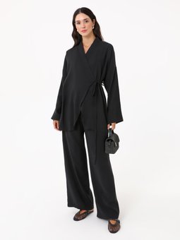 Modal Pantolon Kimono İkili Siyah Takım
