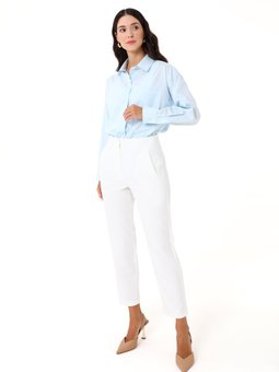 Nervür Detaylı Beyaz Pantolon