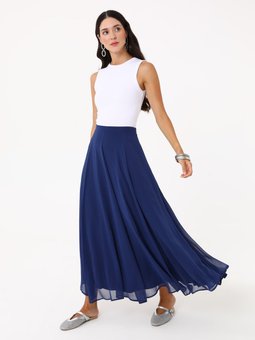 Şifon Lacivert Etek