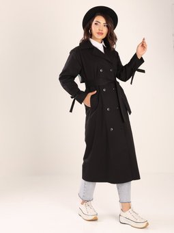 Tasarım Kadın Oversize Yeşil Trençkot Siyah