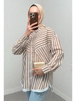 Asimetrik Çizgili Vizon Gömlek
