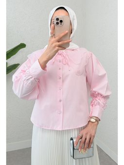 Bebe Yaka Kısa Pembe Gömlek