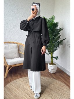 Bolero Detaylı Siyah Trençkot