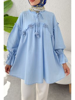 Brode Detaylı Mavi Tunik