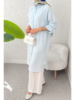 Düğmeli Uzun Bebe Mavisi Tunik