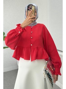 Eteği Fırfırlı Kırmızı Gömlek