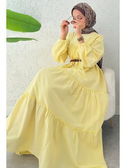 Kat Kat Detaylı Sarı Elbise