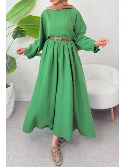Kloş Etekli Keten Yeşil Takım