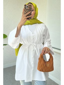 Nervür Detaylı Beyaz Gömlek