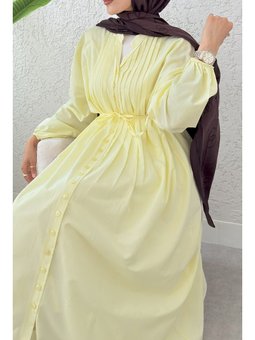 Nervürlü Salaş Sarı Elbise