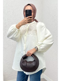 Punto Nakışlı Krem Gömlek