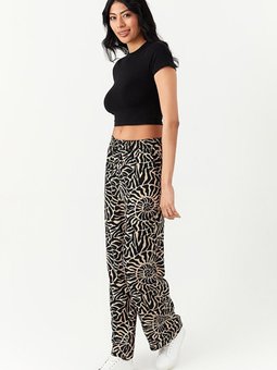 Siyah Desenli Bol Paça Yüksek Bel Pantolon