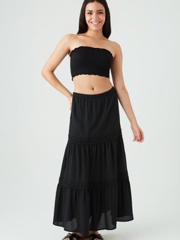 Siyah Uzun Dantel Detaylı Etek