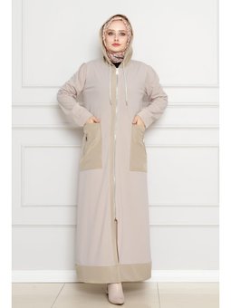 Torba Cep Kapüşonlu Bej Kap