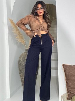 Lacivert Full Likralı Palazzo Jean Pantolon