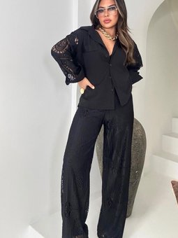 Siyah Dantel Beli Lastikli Pantolon