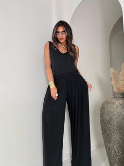 Siyah Modal Kumaş Pileli Pantolon