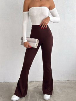 Acı Kahve Yüksek Bel Toparlayıcı İspanyol Paça Çelik Örme Tayt Pantolon