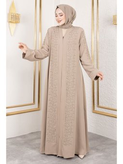 Dalga Taş Detaylı Abaya Bej
