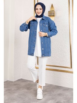 Düğmeli Klasik Kot Mavi Ceket