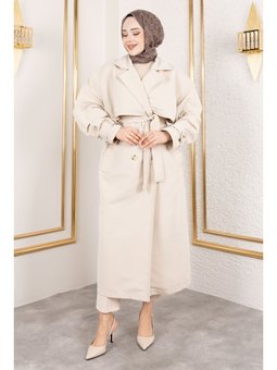 Ekstra Oversize Taş Rengi Trençkot