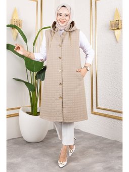 Kapüşonlu Kapitone Vizon Yelek