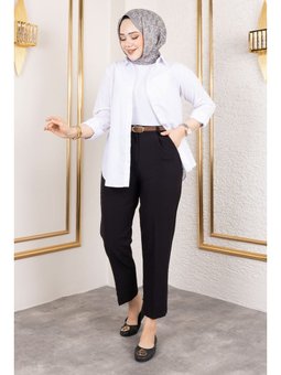 Kemerli Yüksek Bel Havuç Siyah Pantolon