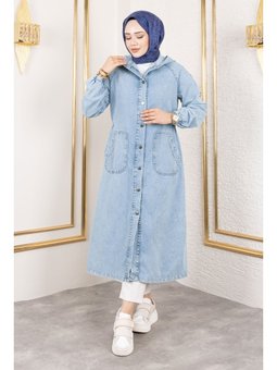 Kolları Çakımlı Kot Açık Mavi Kap