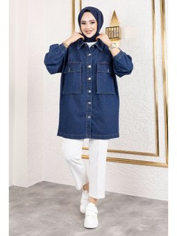 Körüklü Cepli Oversize Kot Koyu Mavi Ceket