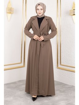 Tam Boy Beli Kuşaklı Vizon Kap