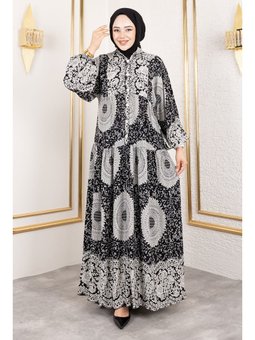 Varak Desenli Viskon Elbise Siyah