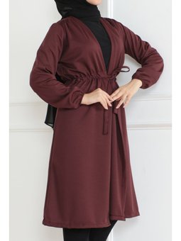 Belden Bağlamalı Hırka Koyu Bordo