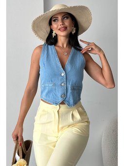 Flotalı Kot Acık Mavı Yelek Acik Mavi