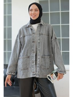 Kar Yıkama Çift Cepli Düğmeli Kot Antrasıt Ceket Antrasit