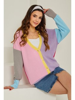 Triko Renkli Grı Hırka Gri