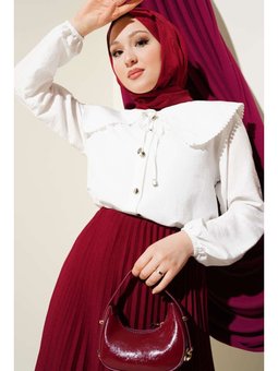 Denizci Yaka Güpürlü Beyaz Gömlek