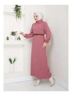 Kemerli Balıkçı Yaka Pudra Elbise