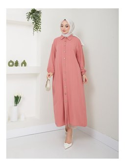 Maxi Boy Yırtmaçlı Viskon Pudra Tunik