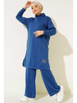 Önü Armalı Kapüşonlu İkili İndigo Takım