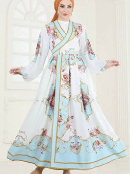 Ekru Kemerli Anvelop Elbise