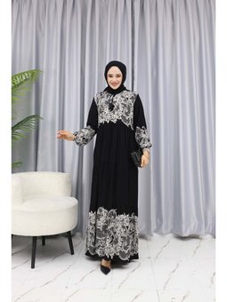 Sulu Desen Siyah Elbise