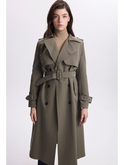 Ceket Yaka Kol Detaylı Haki Trençkot
