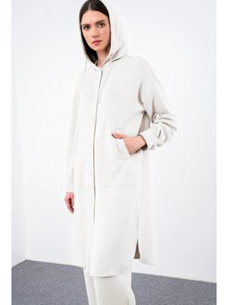 Comfort Kapüşonlu Zincir Detaylı Ekru Giy Çık Gç
